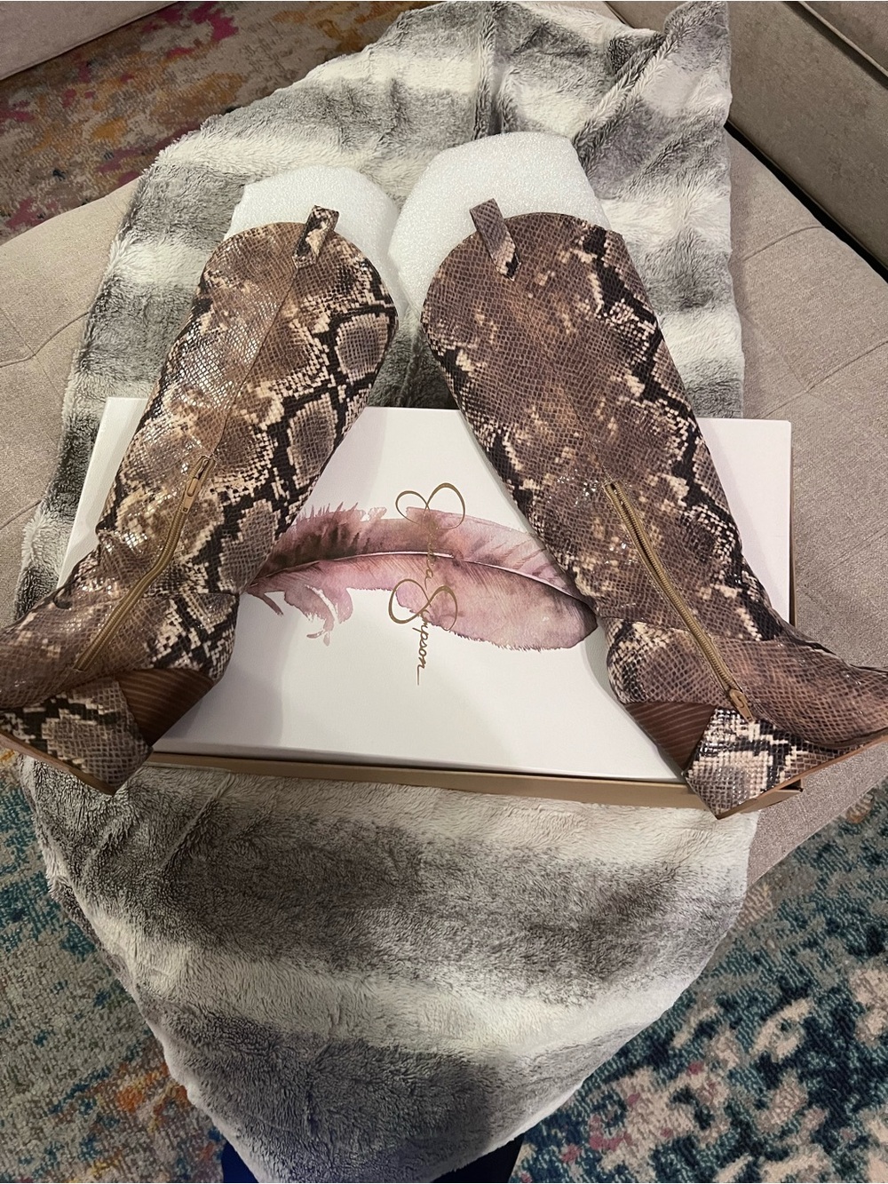 Women's Brown Snake-Print Over-the-Knee Boots with Side Zip